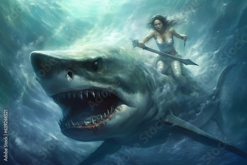 Woman and Shark Underwater © samaneh