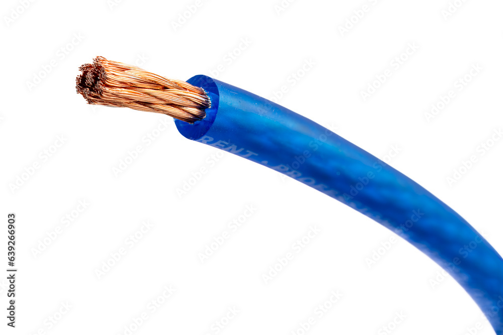 Fototapeta premium audio power wire in blue braid