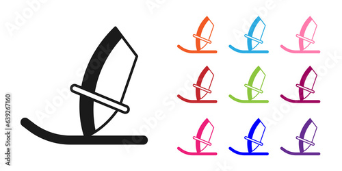 Black Windsurfing icon isolated on white background. Set icons colorful. Vector