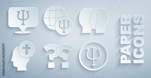 Set Question mark, Bipolar disorder, Man graves funeral sorrow, Psychology, Psi, and icon. Vector