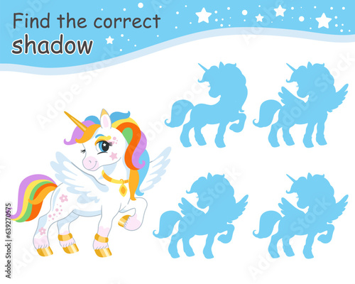 Find correct shadow unicorn with wings vector