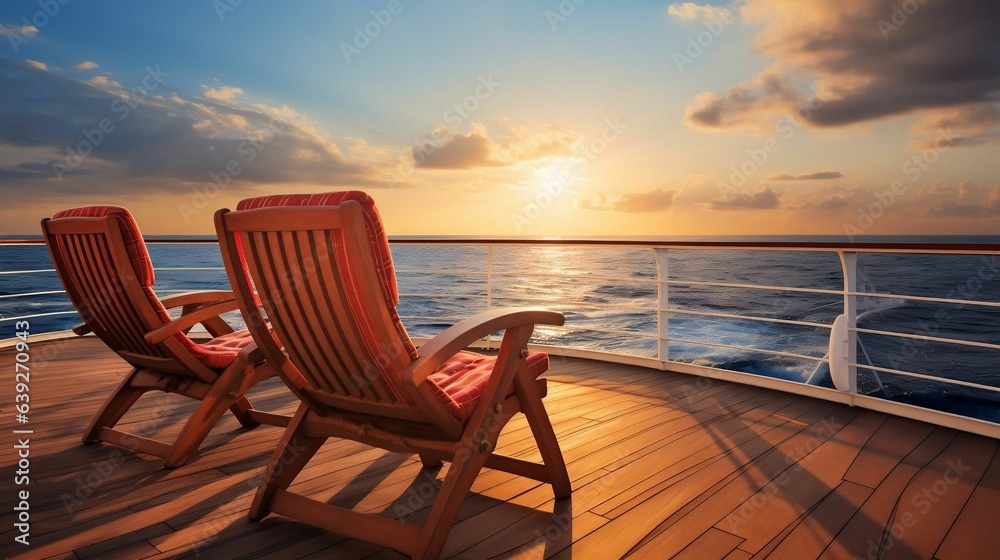 Deck chairs overlooking endless ocean during tranquil voyage

