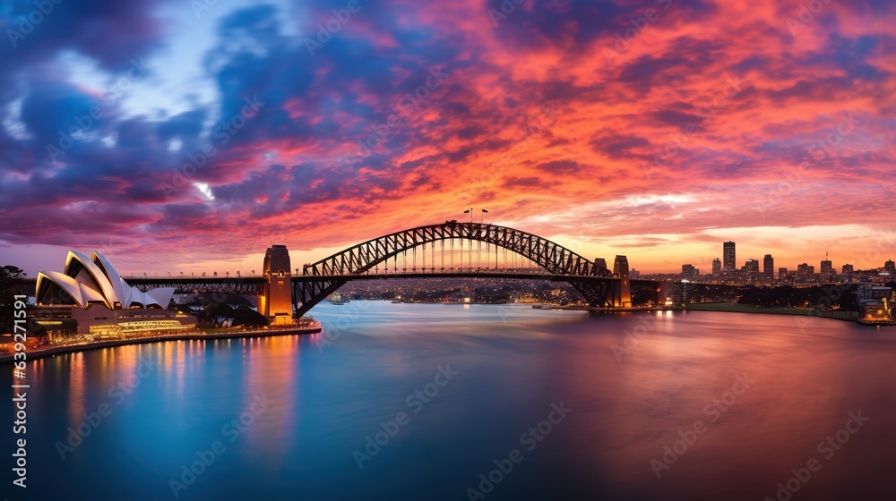 Naklejka premium Iconic Landmarks of Sydney The Opera House and Harbor Bridge