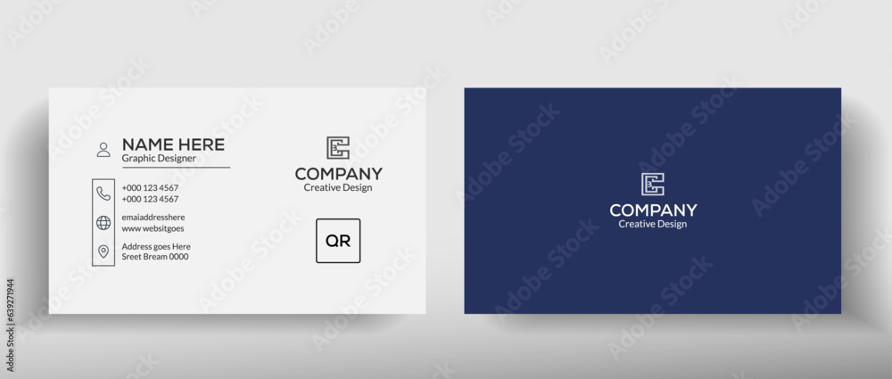 clean white and blue flat visiting card design template.