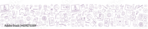 Learning online, e-learning video call chat with class. Distance education