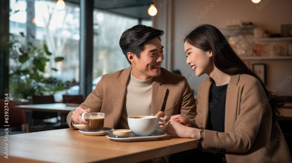 Young couple sitting in a cafe.