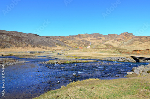 Wide River Flowing Through Hveragerdi Iceland