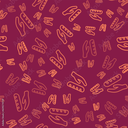 Brown line Donation food icon isolated seamless pattern on red background. Vector