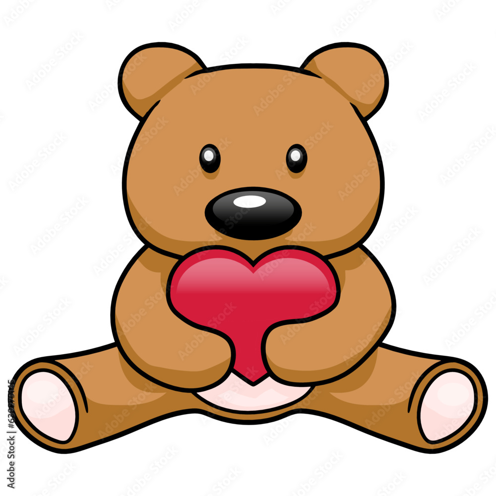 Cute Kawaii Teddy Holding Red Heart Big Nose Toy Bear Love Cute Kawaii Teddy Holding Red Heart Big Nose Toy Bear Love