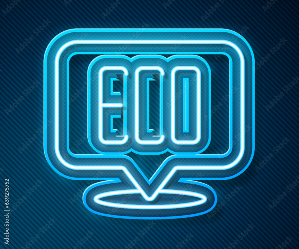 Glowing neon line Leaf Eco symbol icon isolated on blue background. Banner, label, tag, logo, sticker for eco green. Vector Glowing neon line Leaf Eco symbol icon isolated on blue background. Banner, label, tag, logo, sticker for eco green. Vector