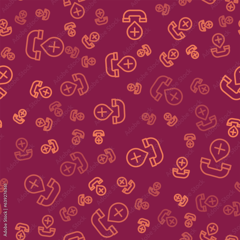 Brown line Declined or missed phone call icon isolated seamless pattern on red background. Telephone handset. Phone sign. Vector Brown line Declined or missed phone call icon isolated seamless pattern on red background. Telephone handset. Phone sign. Vector