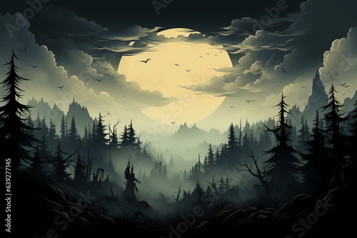 Gloomy silhouette of forest thickets  transparent background. AI generative