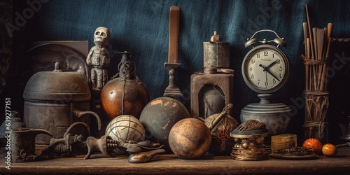 Group of old objects in the daylight