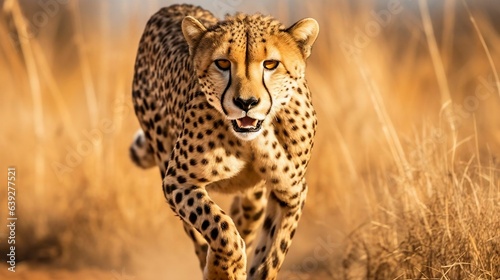 Cheetah sprinting across the savanna 