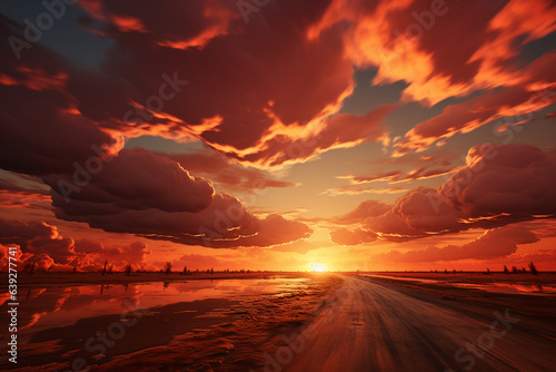  the sun gradually sets, and the sky is dyed with orange. AI generative