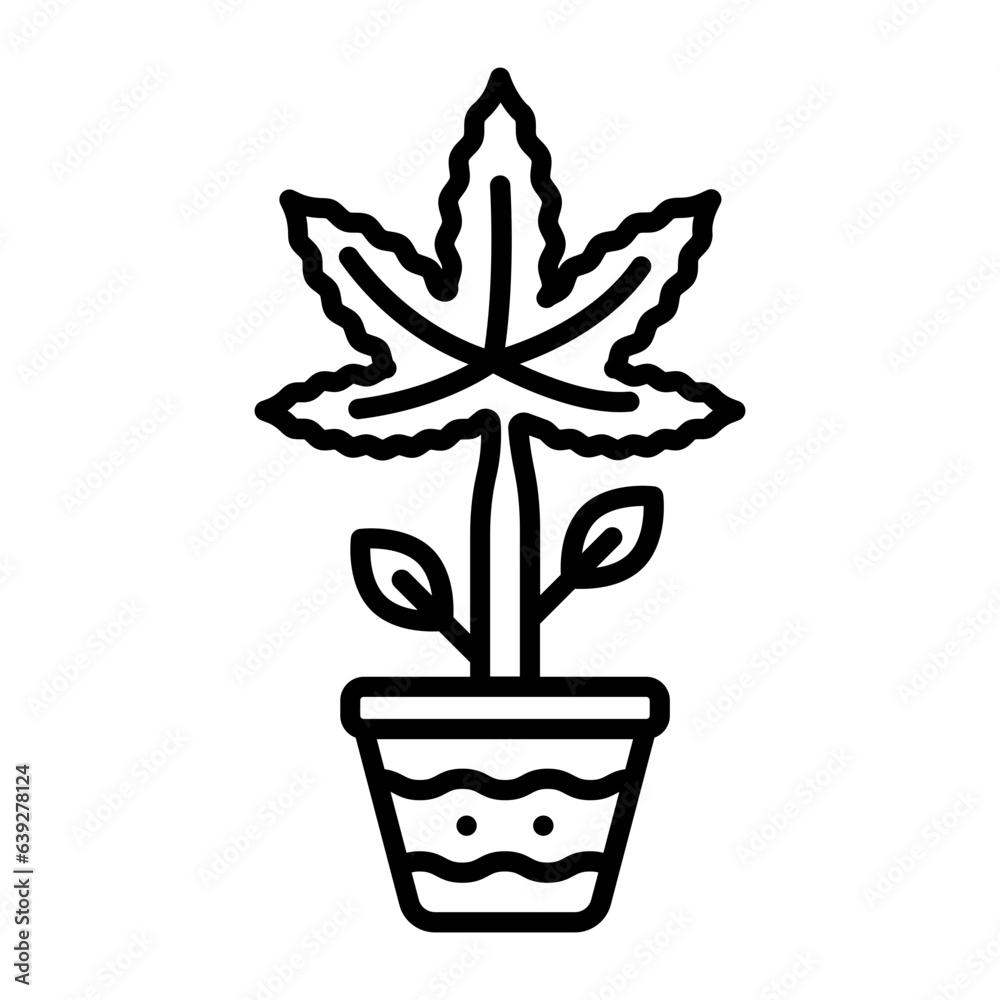 Hemp Plant vector outline design, hallucinogen and stimulant symbol