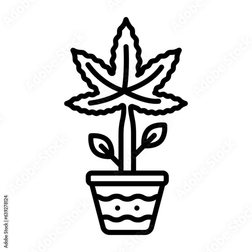Hemp Plant vector outline design, hallucinogen and stimulant symbol, thca and cbda sign, psychoactive nature drug stock illustration, greenish-gray mixture of the flowers pot concept