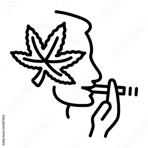Psychonautics or flower child face side view vector outline design, hallucinogen and stimulant symbol, thca and cbda sign, psychoactive nature drug stock illustration, Hash affected Person concept
