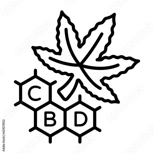 Composition and compound in hemp vector outline design, hallucinogen and stimulant symbol, thca and cbda sign, psychoactive nature drug stock illustration, Genetics of hybrid strain leaf concept
