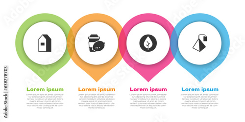 Set Paper package for milk, Cup of tea with lemon, Tea leaf and bag. Business infographic template. Vector