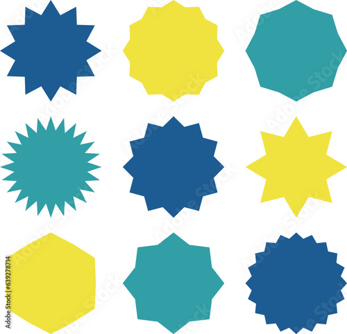 Set of vector starburst.Starburst shape set. Vector burst icon. Promotional badge.Bursting icon.Sunburst seamless sticker collection.