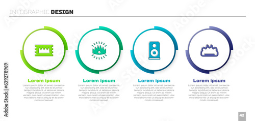Set Concert ticket, King crown, Stereo speaker and Brass knuckles. Business infographic template. Vector
