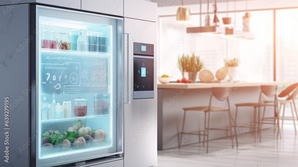 Smart refrigerator displaying list of groceries and their expiration