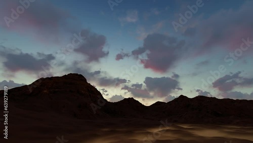 Sunset Timelapse, Dramatic Sundown Landscape, Sunset in Mountains View Nature. 3d animation.