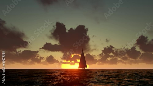 A sailboat on the horizon in the beautiful ocean.