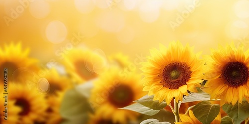 Sunflower Symphony Background - Radiant Blooms Paired with Soft Bokeh Lights - An Open Expanse for Empty Copy Space for Text - Sunflowers Bokeh Wallpaper created with Generative AI Technology