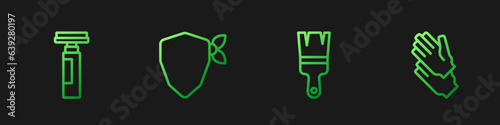 Set line Paint brush, Marker pen, Vandal and Rubber gloves. Gradient color icons. Vector