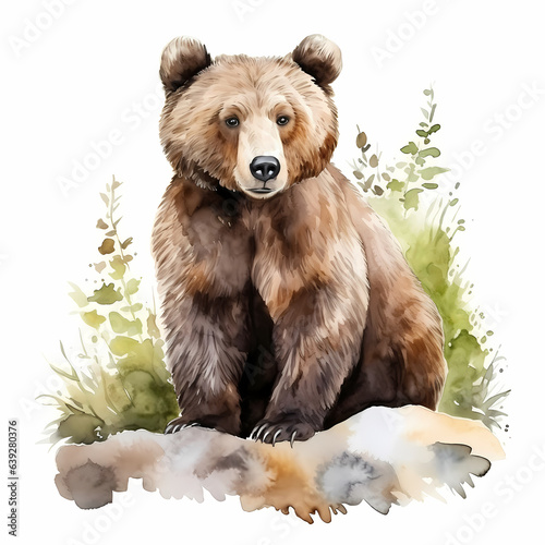 Grizzly bear. Watercolor drawing.