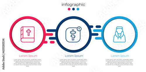Set line Holy bible book, Online church pastor preaching and Monk. Business infographic template. Vector