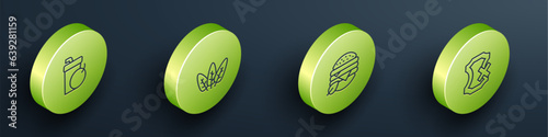 Set Isometric line Fresh smoothie, Leaf, Vegan food diet and No leather icon. Vector