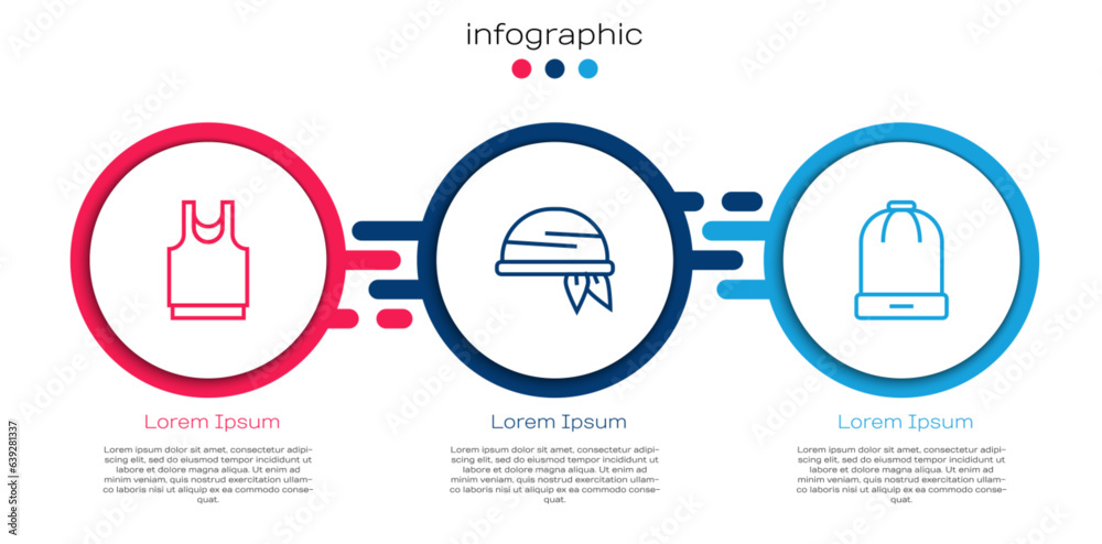Set line Undershirt, Bandana and Winter hat. Business infographic template. Vector Set line Undershirt, Bandana and Winter hat. Business infographic template. Vector