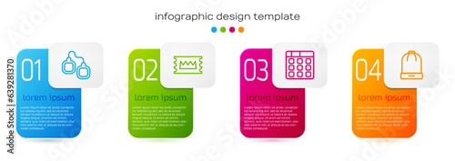 Set line Handcuffs, Concert ticket, Drum machine music and Winter hat. Business infographic template. Vector