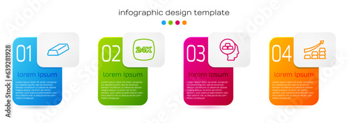 Set line Gold bars, 24k, and Growth arrow with gold. Business infographic template. Vector