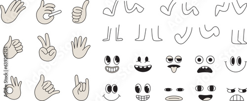Vector cartoon faces, abstract design mascots - y2k stickers and badges, happy, angry expressions, sticker and icons with different face expressions
