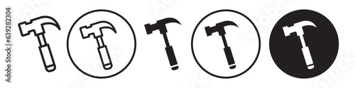 Hammer Icon. Industry worker metal tool for fixing object or to insert screw in home wall. Symbol of renovation mechanical utility. Vector set of carpentry workshop work equipment to repair hardware