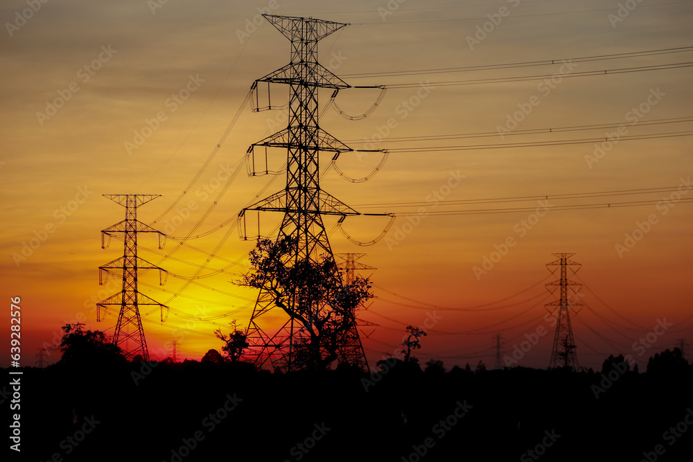 Hight voltage tower on twilight background