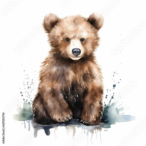 Little brown bear. Watercolor drawing.