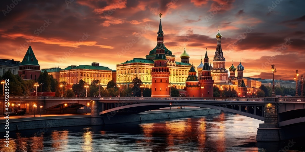 Obraz na płótnie Dusk at Moscow Kremlin w salonie
