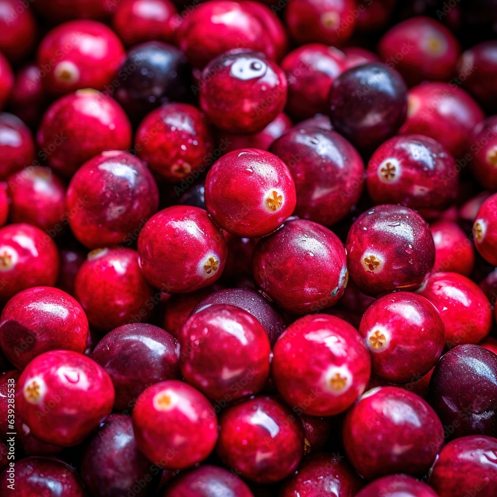 Realistic photo of a bunch of cranberries. top view fruit scenery Realistic photo of a bunch of cranberries. top view fruit scenery