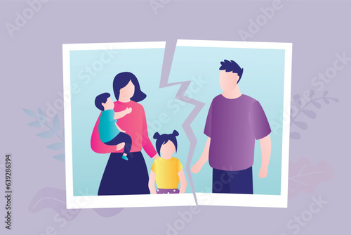 Kids suffer from parents divorce. Unhappy people with emotional pressure and mental problems from quarrel, family conflict and crisis. Bad relationship, children crying.