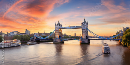 Panorama from the Tower Bridge to the Tower of London  United Kingdom  during sunset