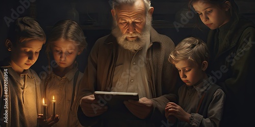 Child With Tablet Among Elders