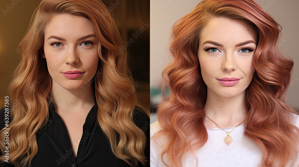 Before and after portrait of a young woman Before and after portrait of a young woman