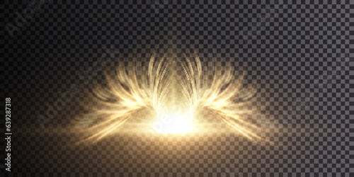 Glowing stylized angel wings on a transparent background. wings overlay light effect vector.