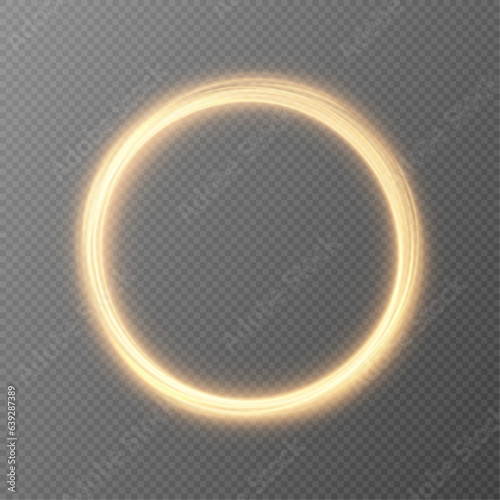 Vector glowing gold lighting circle isolated on transparent background. Abstraction. Glowing golden round frame. Vector