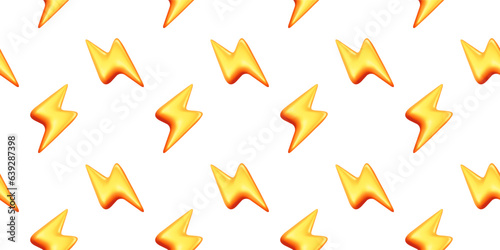 Vector seamless pattern with golden lightning on white background. 3d style design with golden zigzag thunderbolt
